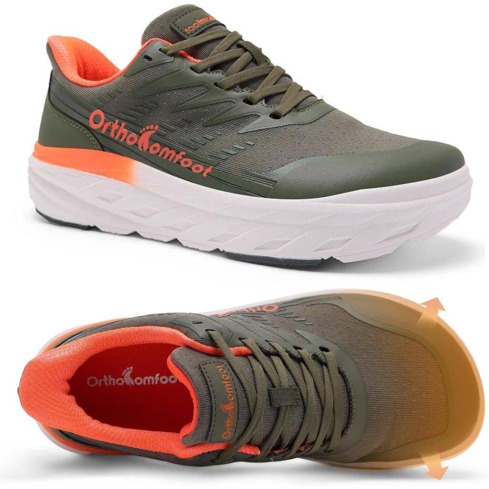 image:imageMens Orthopedic Diabetic Wide Walking Shoes Comfortable Arch Support Plantar Fasciitis Sport Fashion Sneakers Casual Wide Toe Box Work Tennis Outdoor Walking Shoes for Swollen Feet Heel PainK2green