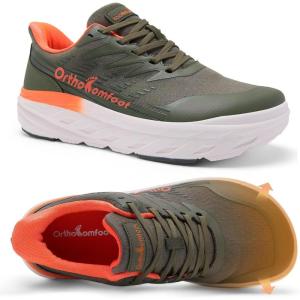 Men’s Orthopedic Diabetic Wide Walking Shoes: Comfortable Arch Support Plantar Fasciitis Sport Fashion Sneakers, Casual Wide Toe Box Work Tennis Outdoor Walking Shoes for Swollen Feet, Heel Pain(K2-green)