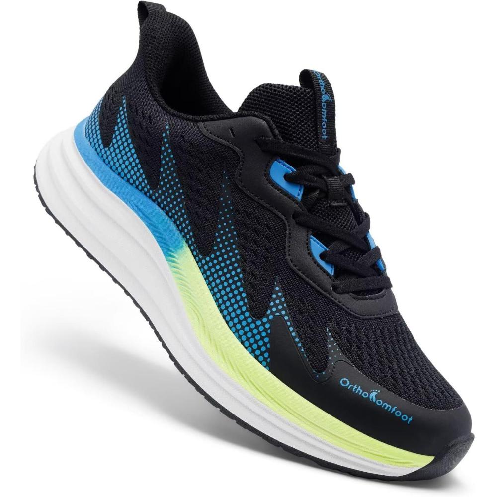 image:imageMens Orthopedic Road Running Shoes Comfortable Arch Supports Plantar Fasciitis Orthotic Sports Sneakers Flat Feet Casual Outdoor Hiking Tennis Athletic Walking Shoes for Foot Heel and Pain ReliefW1black