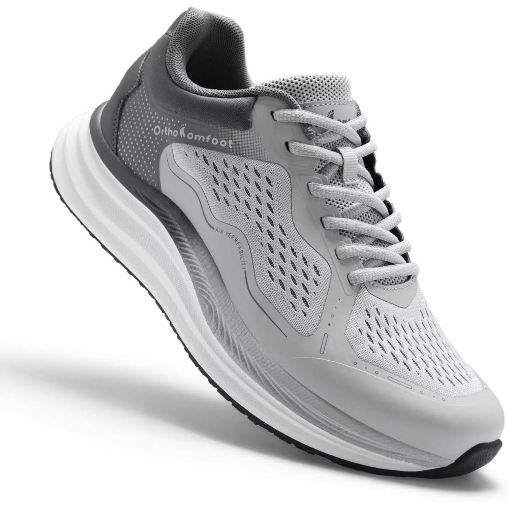 image:imageMens Orthopedic Road Running Shoes Comfortable Casual Arch Supports Plantar Fasciitis Orthotic Sports Tennis Sneakers Casual Lightweight Athletic Walking Shoes for Foot Heel and Pain ReliefW3grey