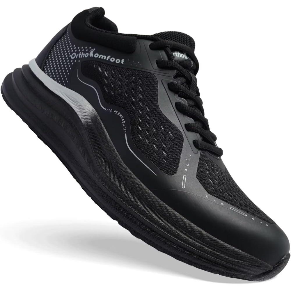 image:imageMens Orthopedic Road Running Shoes Comfortable Casual Arch Supports Plantar Fasciitis Orthotic Sports Tennis Sneakers Casual Lightweight Athletic Walking Shoes for Foot Heel and Pain ReliefW1black