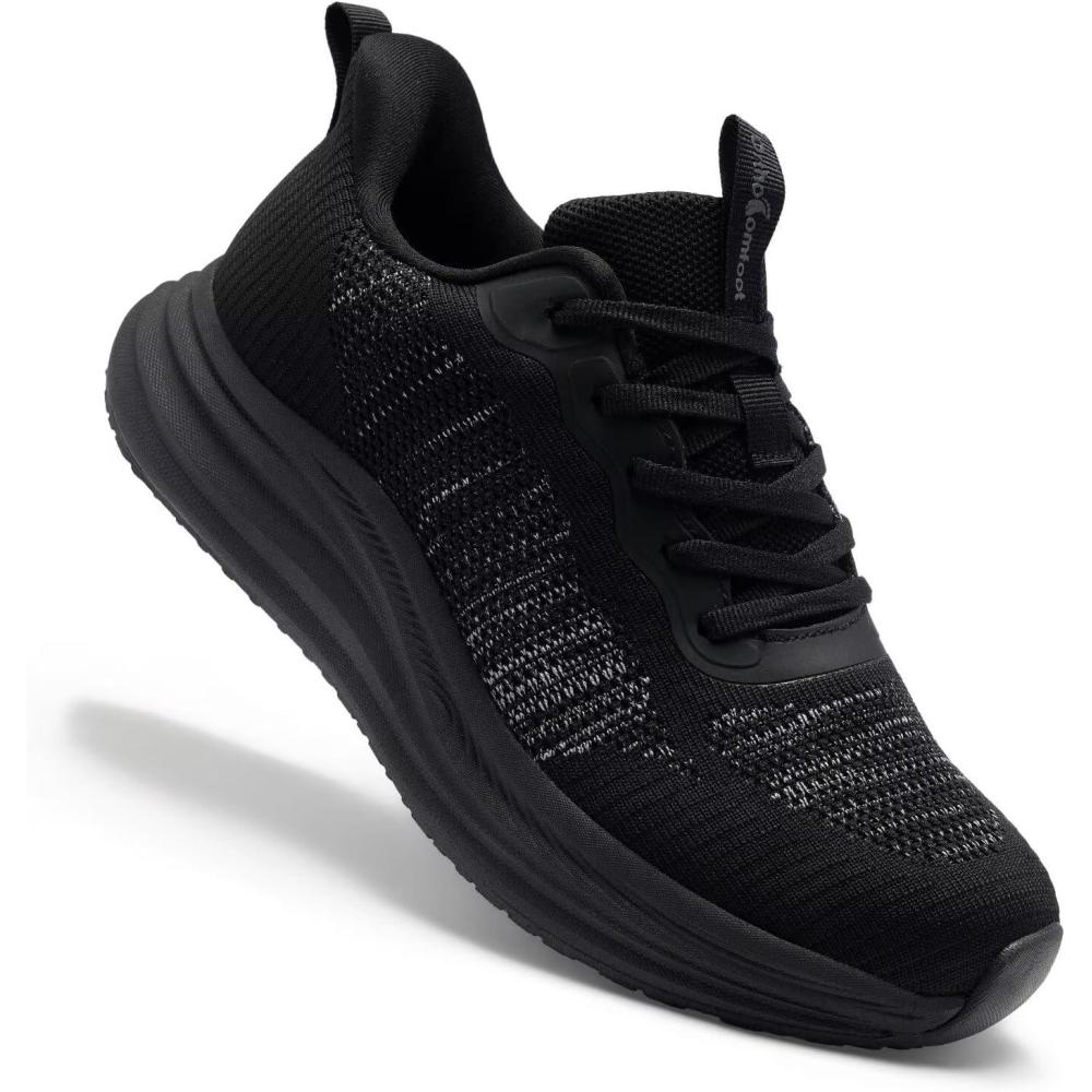 image:imageOrthoComfoot Mens Orthopedic Road Running Shoes Comfortable Casual Arch Supports Plantar Fasciitis Orthotic Athletic Sneakers Casual Sports Tennis Work Walking Shoes for Foot Heel and Pain ReliefW1black