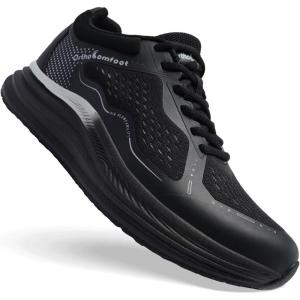 Men’s Orthopedic Road Running Shoes: Comfortable Casual Arch Supports Plantar Fasciitis Orthotic Sports Tennis Sneakers, Casual Lightweight Athletic Walking Shoes for Foot Heel and Pain Relief(W1-black)