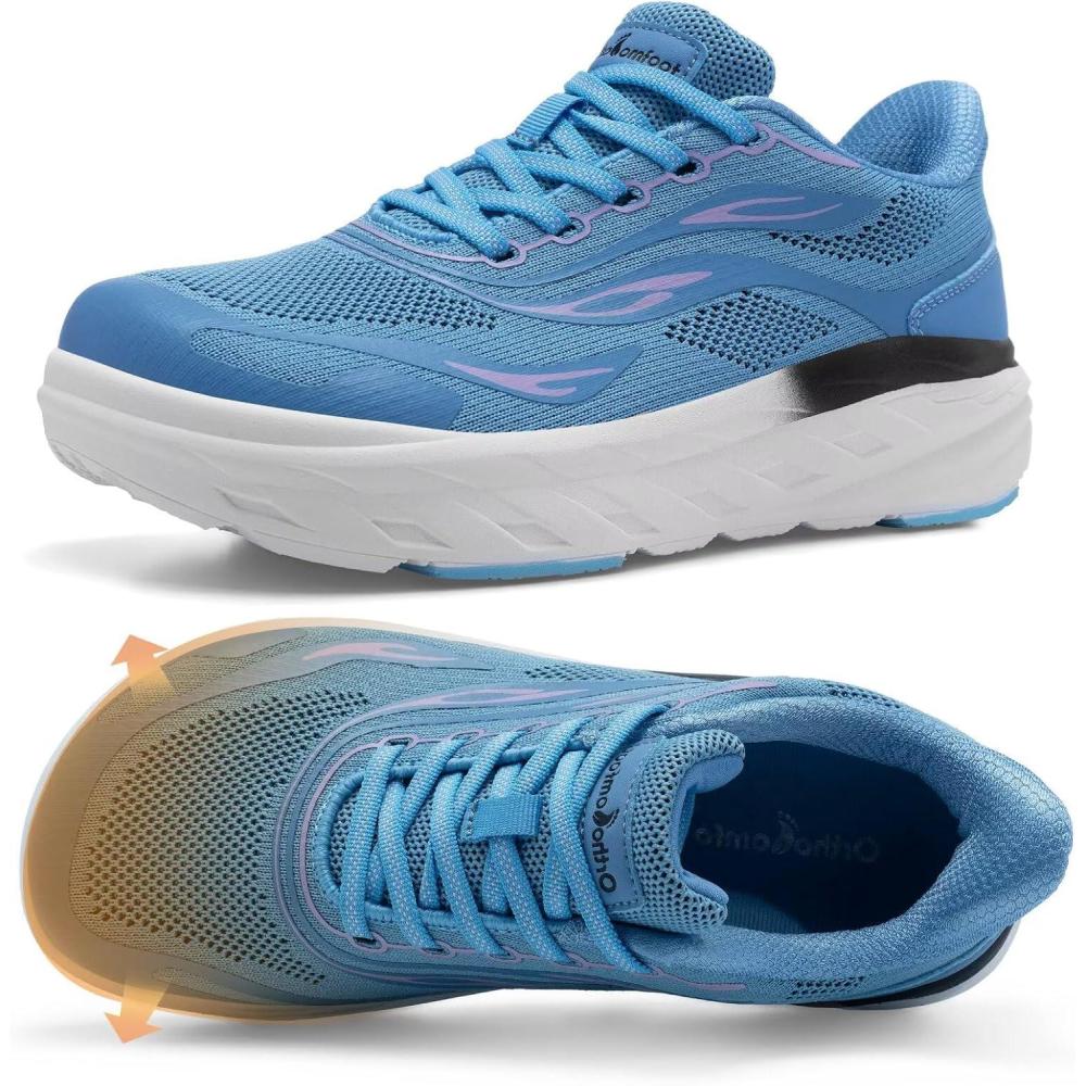 image:imageWomens Orthopedic Diabetic Wide Toe Box Running Shoes Comfortable Arch Support Plantar Fasciitis Orthotic Sport Sneakers Supportive Hammer Toes Casual Walking Shoes for Foot Heel and Pain ReliefK3light Blue