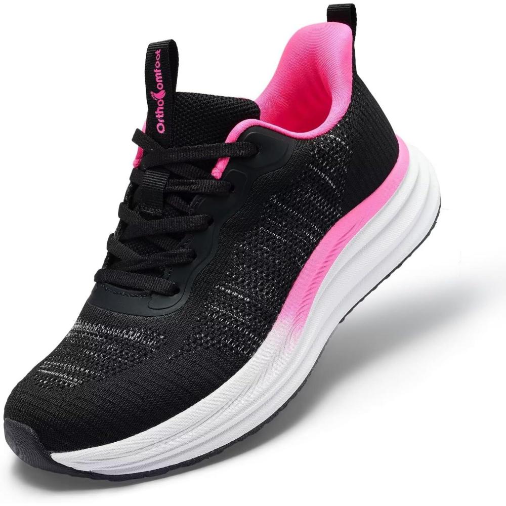 image:imageWomens Orthopedic Road Running Shoes Comfortable Arch Support Plantar Fasciitis Orthotic Sports Sneakers Supportive Casual Outdoor Work Tennis Walking Shoes for Foot Heel and Pain ReliefW1black
