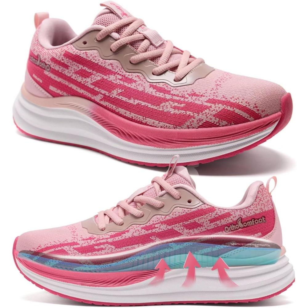 image:imageOrthoComfoot Womens Orthopedic Road Running Shoes Comfortable Arch Support Orthotic Plantar Fasciitis Athletic Sport Sneakers Casual High Arch Flat Feet Walking Shoes for Foot Heel and Pain ReliefW3rose