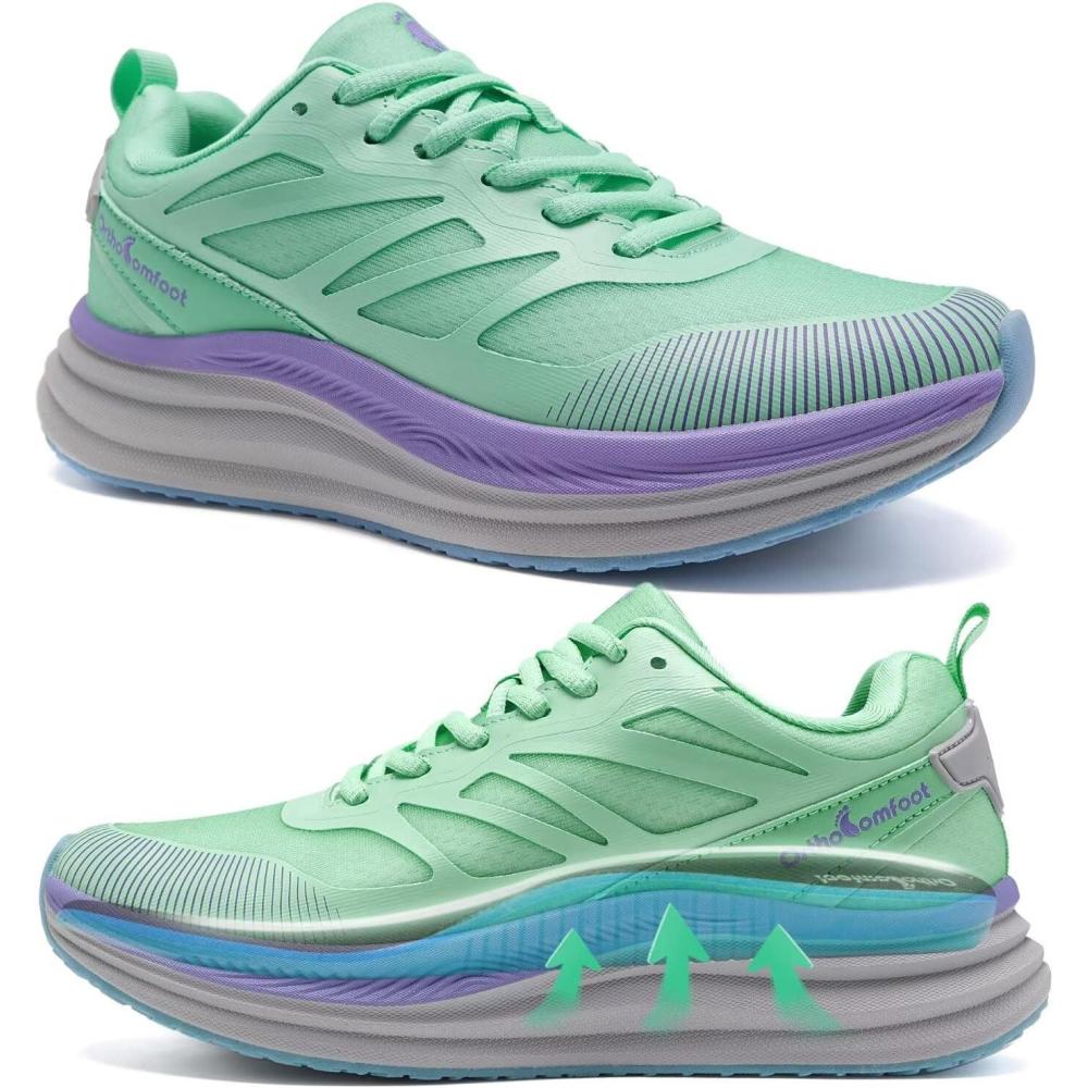 image:imageWomens Orthopedic Road Running Shoes Comfortable Arch Supports Plantar Fasciitis Orthotic Athletic Sneakers Casual Supportive Flat Feet High Arch Walking Shoes for Foot Heel and Pain ReliefW2lake Blue