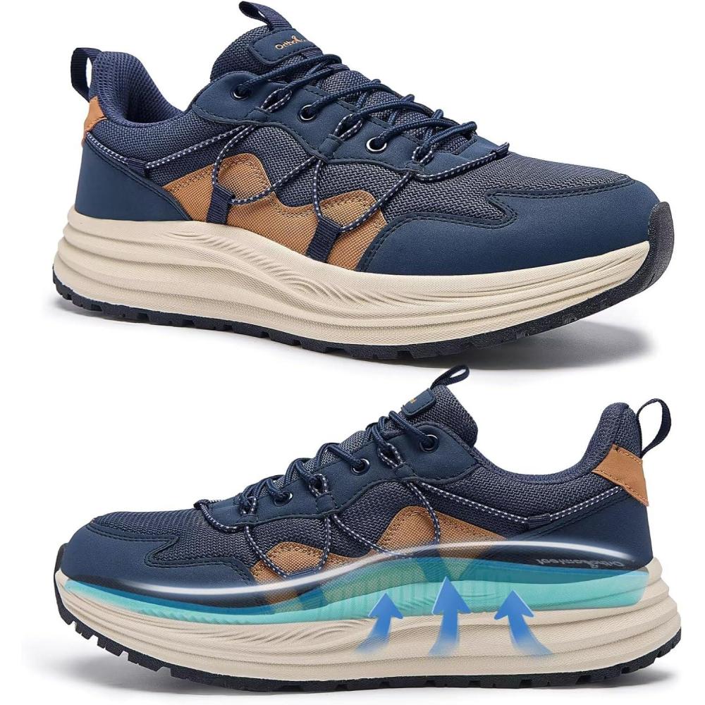 image:imageMens Orthopedic Trail Running Shoes Arch Support Plantar Fasciitis Workout Walking Shoes Comfortable Orthotic Flat Feet Hiking Sport Outdoor Trekking Sneakers for Foot and Heel Pain ReliefW2dark Blue