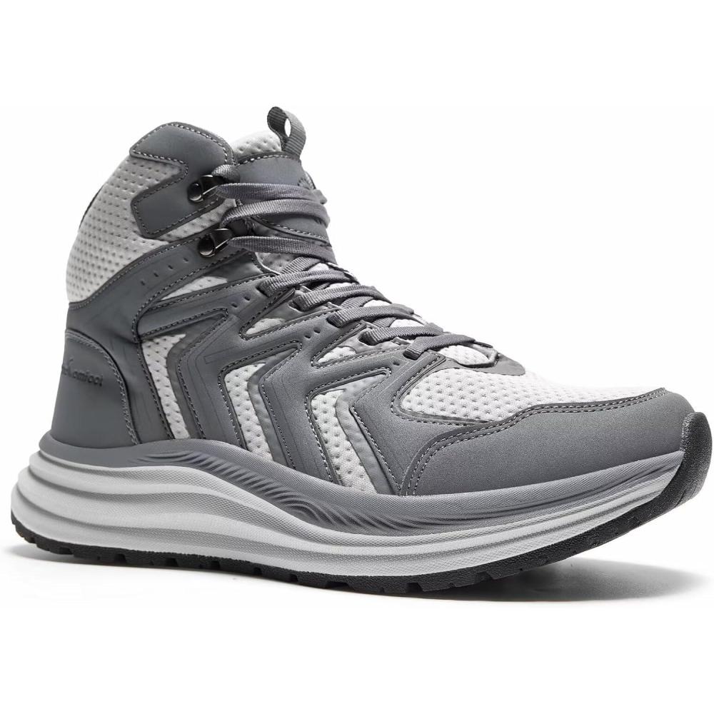 image:imageMens Orthopedic Waterproof Hiking Boots Comfortable Plantar Fasciitis Ankle Support Walking Running Mid Trekking Ankle Boots Orthotic Sport Trail Shoes for Foot and Heel Pain ReliefW2grey