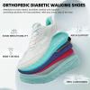 OrthoComfoot Women’s Orthopedic Diabetic Wide Walking Shoes: Comfortable Casual Arch Support Orthotic Plantar Fasciitis Sports Sneakers, Swollen Feet Running Shoes for Foot and Heel Pain Relief(K2-blue/White)