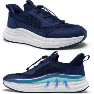 OrthoComfoot Men’s Orthopedic Road Running Shoes: Comfortable Arch Supports Plantar Fasciitis Orthotic Fashion Sneakers, Casual Flat Feet Tennis Sports Walking Shoes for Foot Heel and Pain Relief(W2-navy Blue)