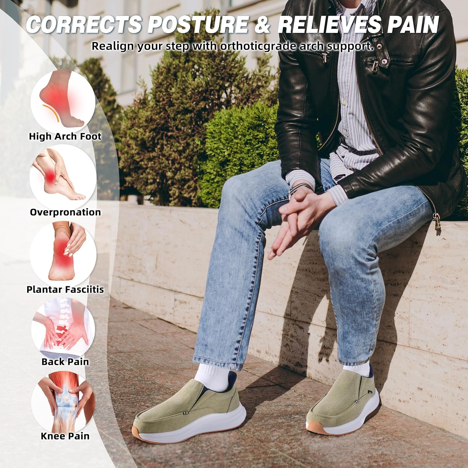 image:imageMens Orthopedic Comfortable Slip On Shoes Casual Plantar Fasciitis Arch Support Orthotic Loafers Comfortable Flat Feet Leisure House Walking Shoes for Foot amp Heel Pain ReliefW3khaki