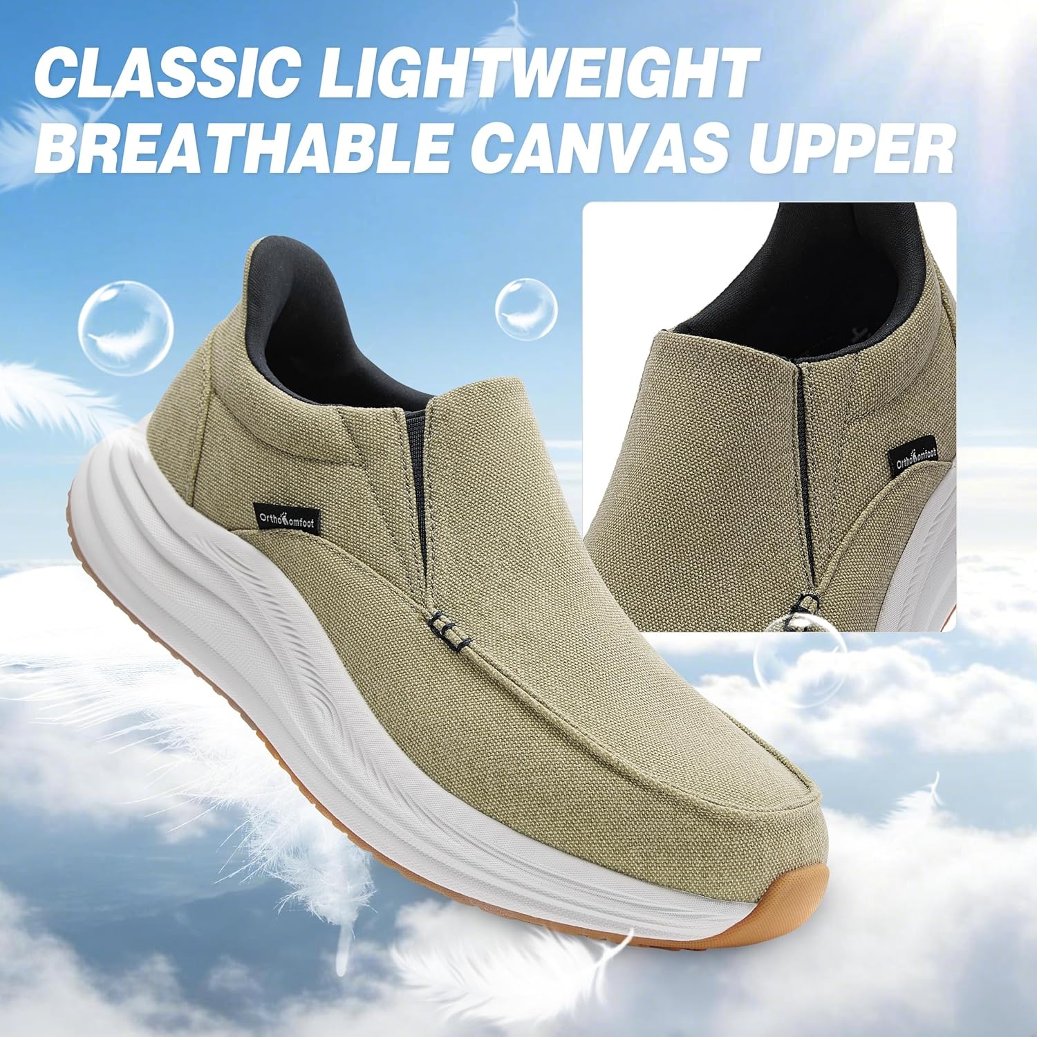 image:imageMens Orthopedic Comfortable Slip On Shoes Casual Plantar Fasciitis Arch Support Orthotic Loafers Comfortable Flat Feet Leisure House Walking Shoes for Foot amp Heel Pain ReliefW3khaki