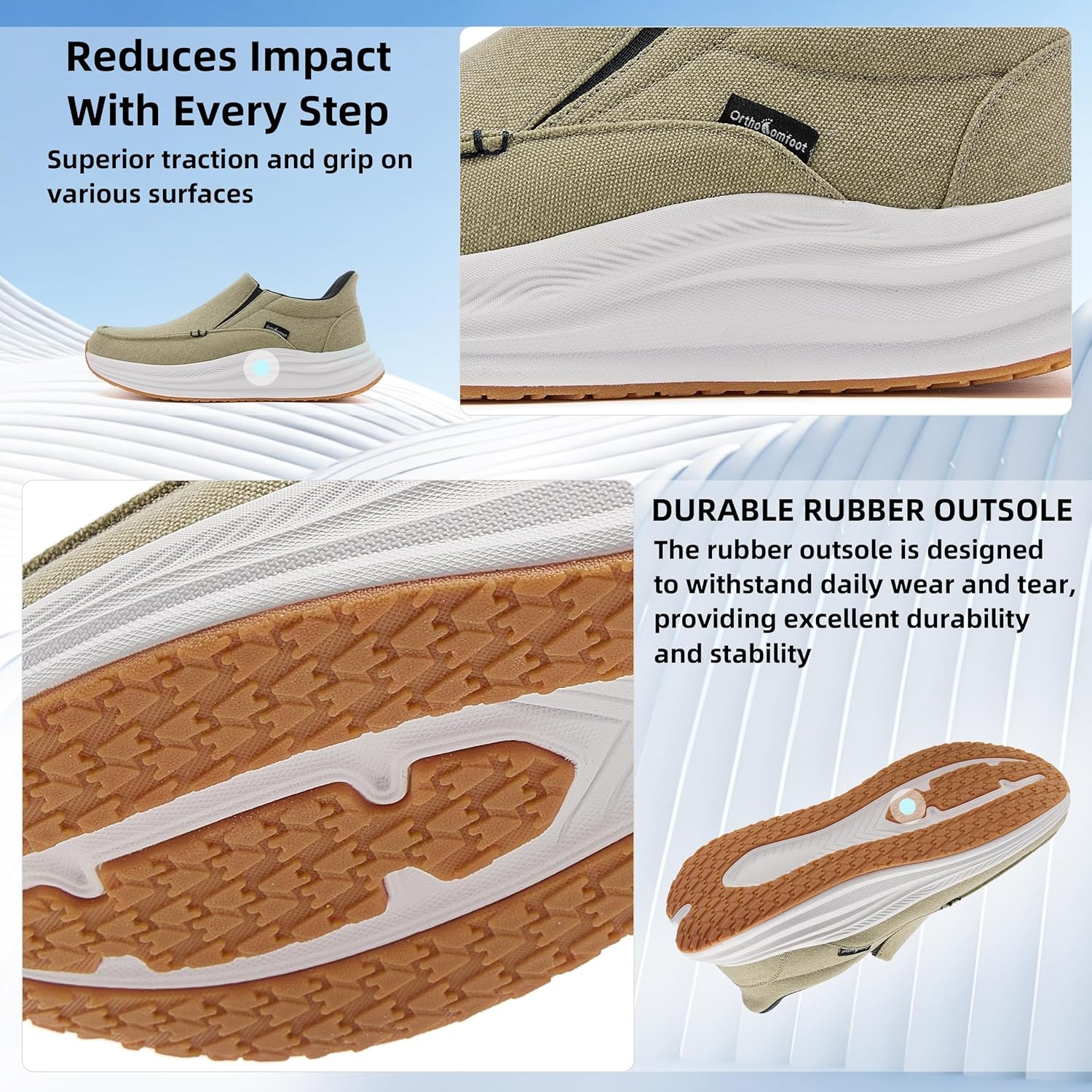 image:imageMens Orthopedic Comfortable Slip On Shoes Casual Plantar Fasciitis Arch Support Orthotic Loafers Comfortable Flat Feet Leisure House Walking Shoes for Foot amp Heel Pain ReliefW3khaki