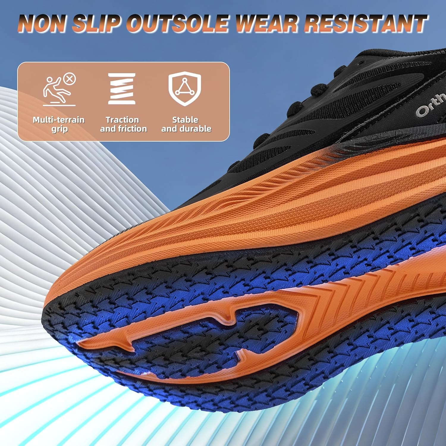 image:imageMens Orthopedic Road Running Shoes Comfort Casual Arch Support Sneakers for Plantar Fasciitis Flat Feet High Arch Orthotic Athletic Sports Tennis Work Walking Shoes for Foot amp Heel Pain ReliefW1black