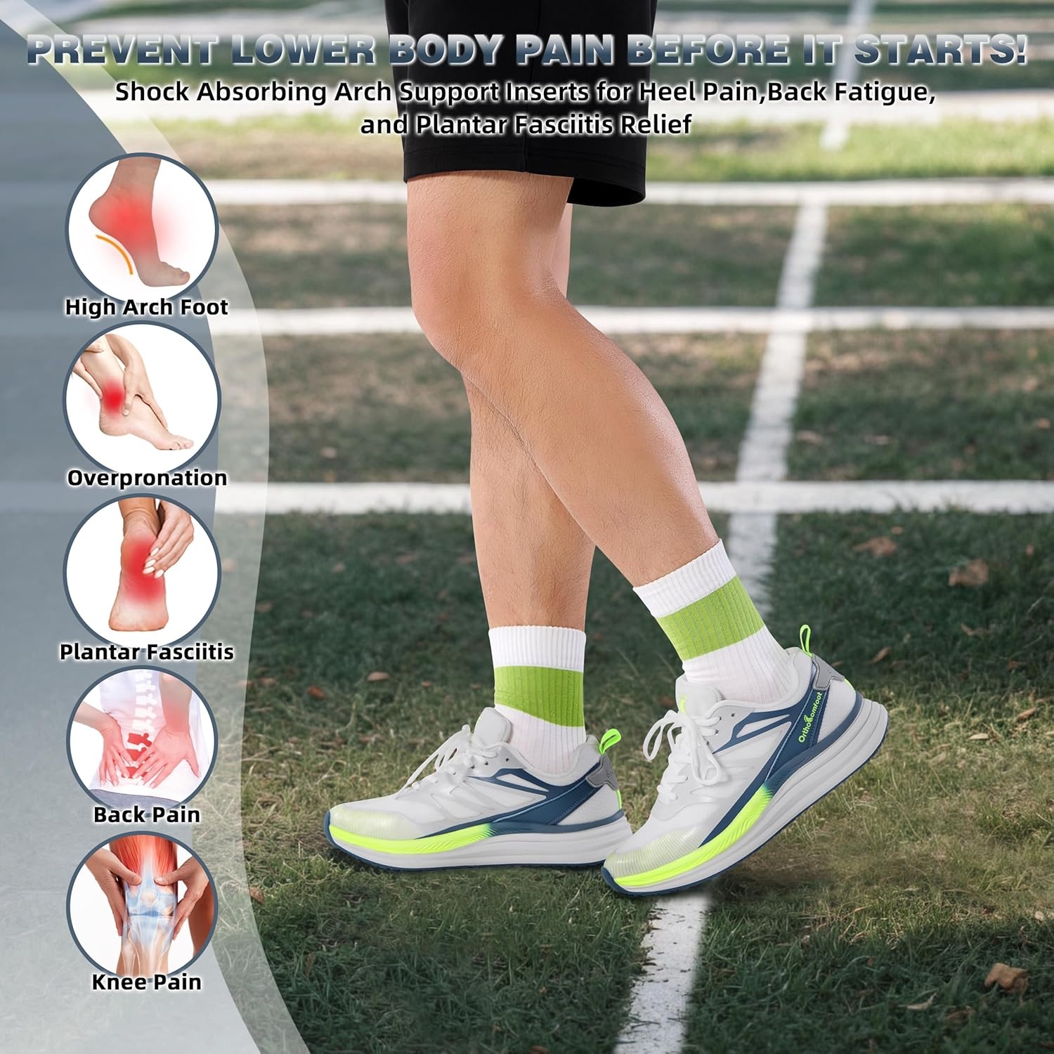 image:imageMens Orthopedic Road Running Shoes Comfort Casual Arch Support Sneakers for Plantar Fasciitis Flat Feet High Arch Orthotic Athletic Sports Tennis Work Walking Shoes for Foot amp Heel Pain ReliefW3white Blue