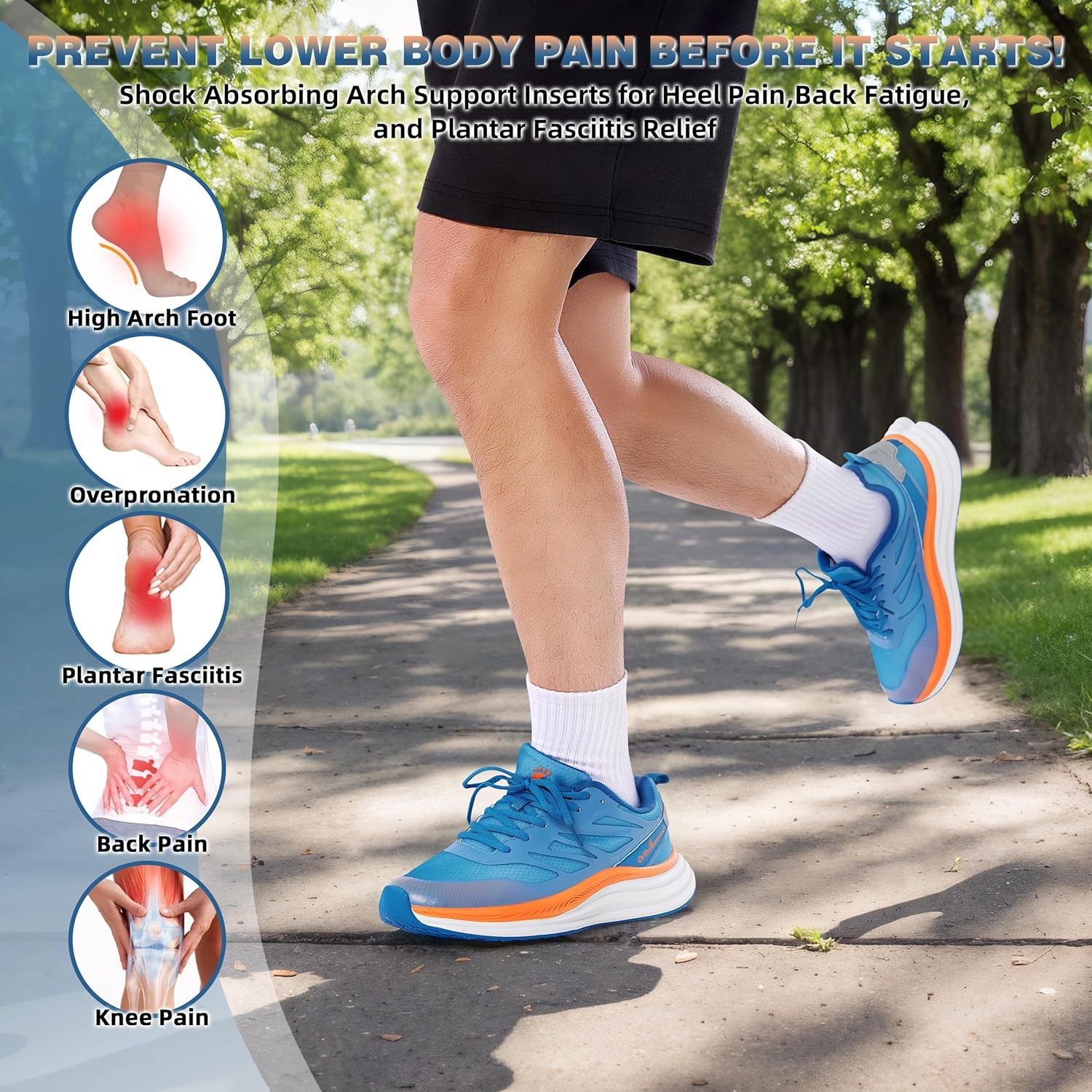 image:imageMens Orthopedic Road Running Shoes Comfort Casual Arch Support Sneakers for Plantar Fasciitis Flat Feet High Arch Orthotic Athletic Sports Tennis Work Walking Shoes for Foot amp Heel Pain ReliefW2blue