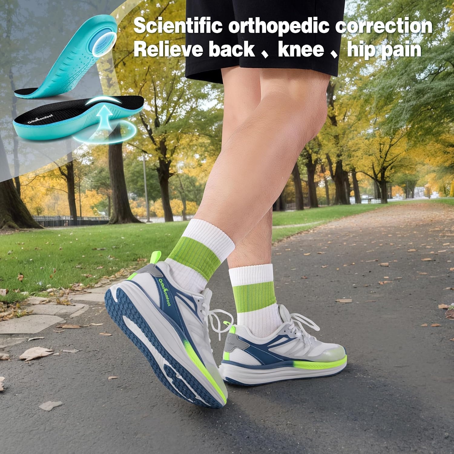 image:imageMens Orthopedic Road Running Shoes Comfort Casual Arch Support Sneakers for Plantar Fasciitis Flat Feet High Arch Orthotic Athletic Sports Tennis Work Walking Shoes for Foot amp Heel Pain ReliefW3white Blue