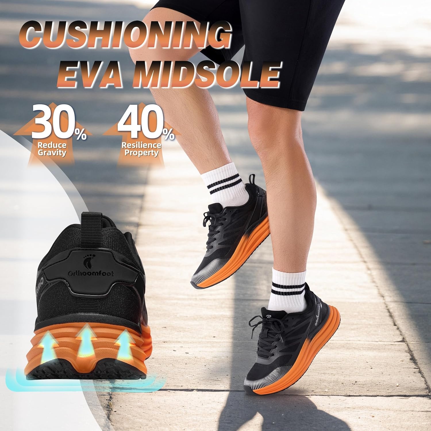 image:imageMens Orthopedic Road Running Shoes Comfort Casual Arch Support Sneakers for Plantar Fasciitis Flat Feet High Arch Orthotic Athletic Sports Tennis Work Walking Shoes for Foot amp Heel Pain ReliefW1black