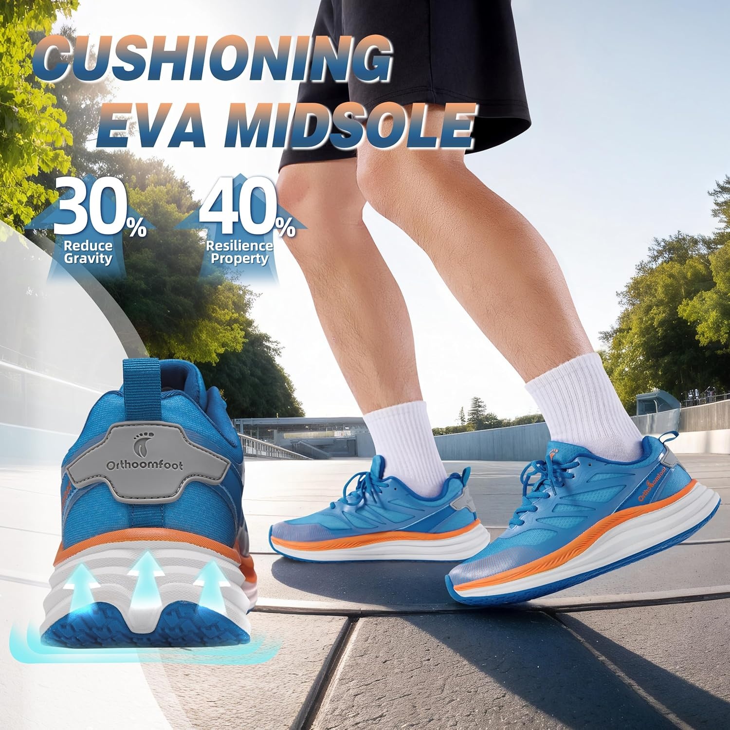 image:imageMens Orthopedic Road Running Shoes Comfort Casual Arch Support Sneakers for Plantar Fasciitis Flat Feet High Arch Orthotic Athletic Sports Tennis Work Walking Shoes for Foot amp Heel Pain ReliefW2blue