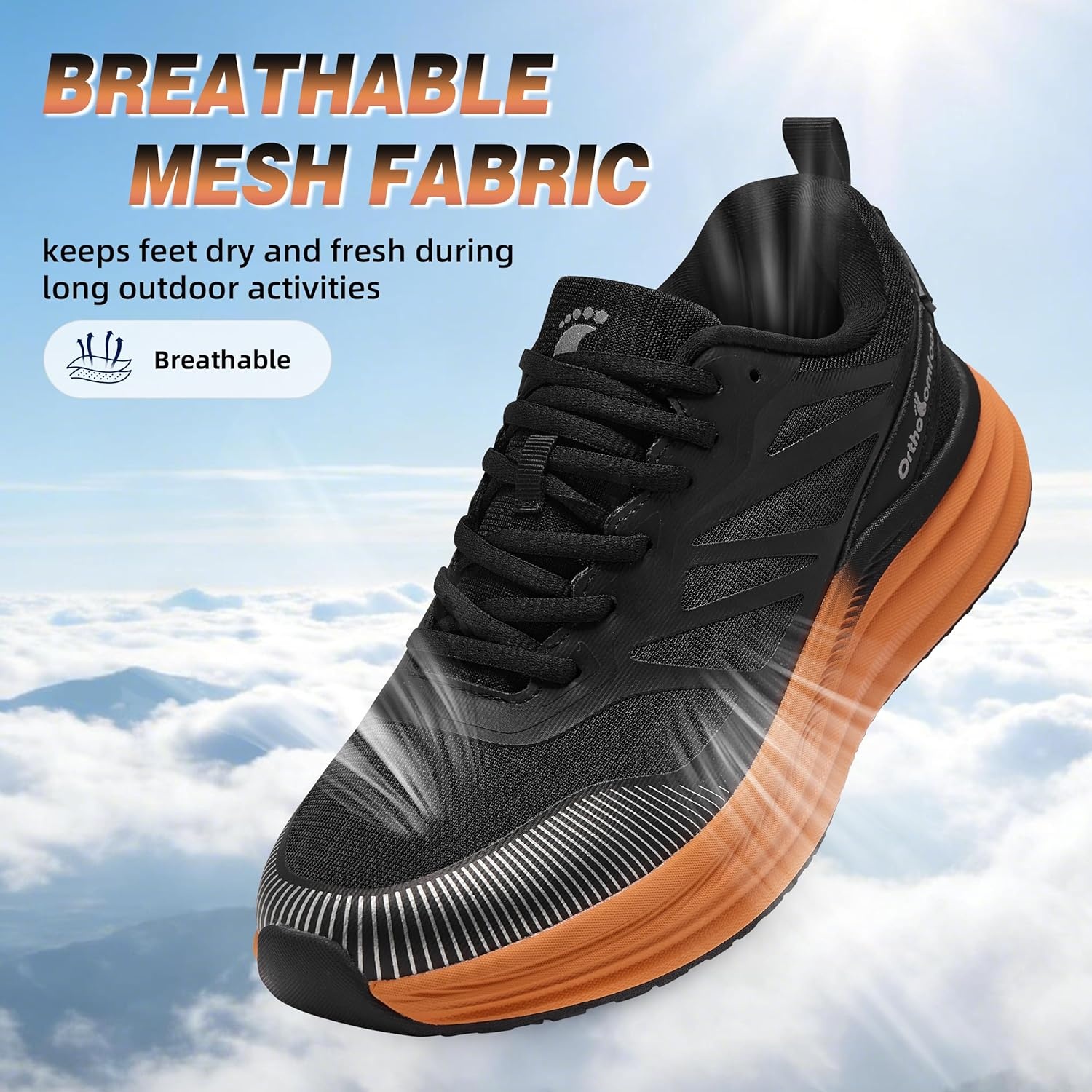 image:imageMens Orthopedic Road Running Shoes Comfort Casual Arch Support Sneakers for Plantar Fasciitis Flat Feet High Arch Orthotic Athletic Sports Tennis Work Walking Shoes for Foot amp Heel Pain ReliefW1black
