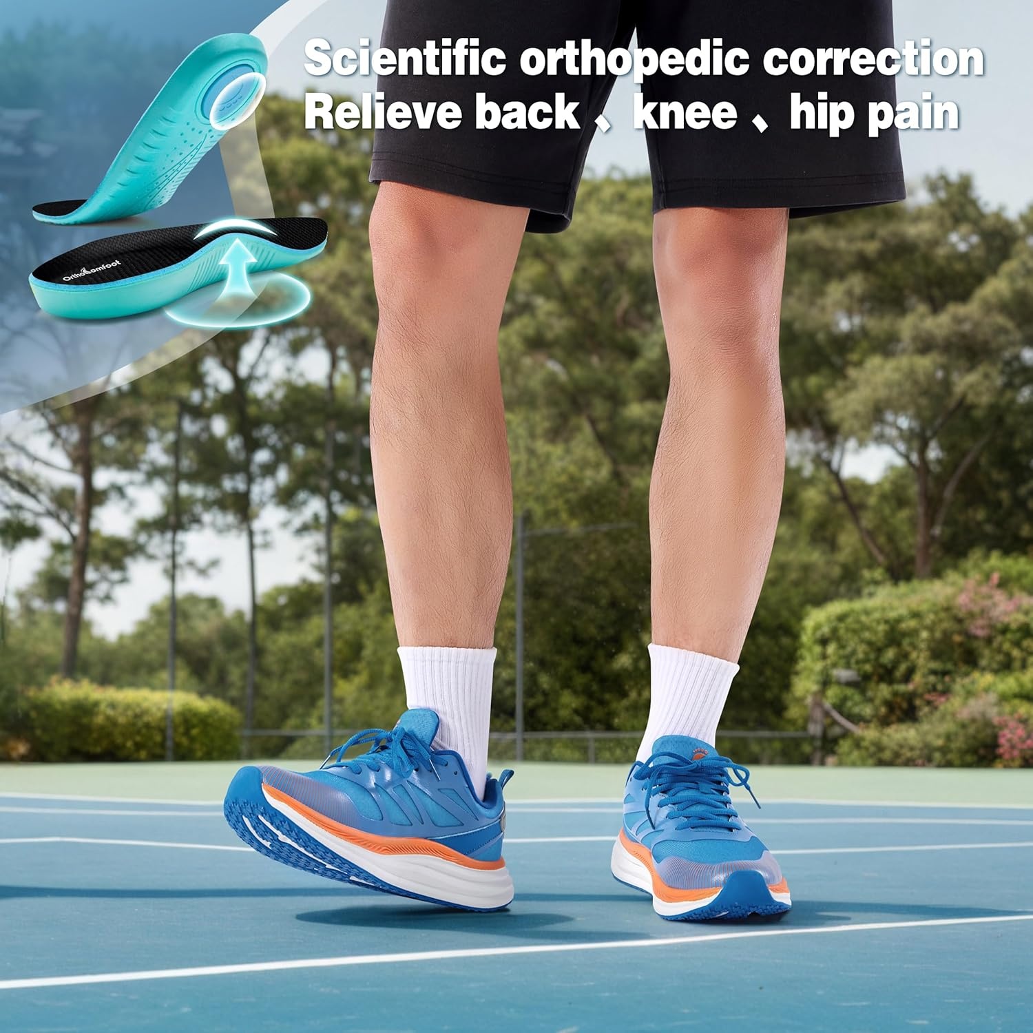 image:imageMens Orthopedic Road Running Shoes Comfort Casual Arch Support Sneakers for Plantar Fasciitis Flat Feet High Arch Orthotic Athletic Sports Tennis Work Walking Shoes for Foot amp Heel Pain ReliefW2blue