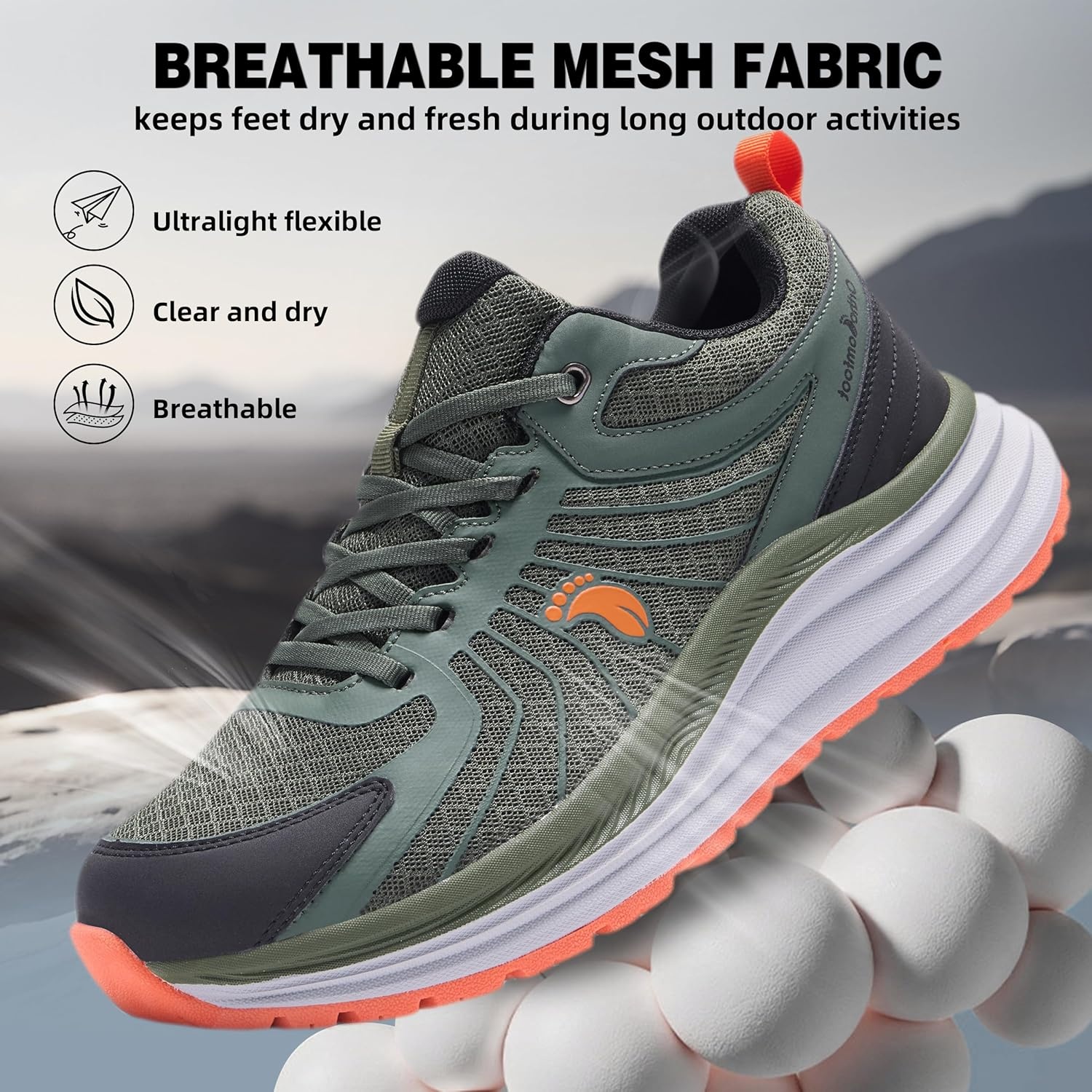 image:imageMens Orthopedic Waterproof Trail Running Shoes Arch Support Sneakers for Plantar Fasciitis Orthotic Comfort for Flat Feet Hiking Gym Sport Walking Shoes for Foot amp Heel Pain ReliefW2army Green