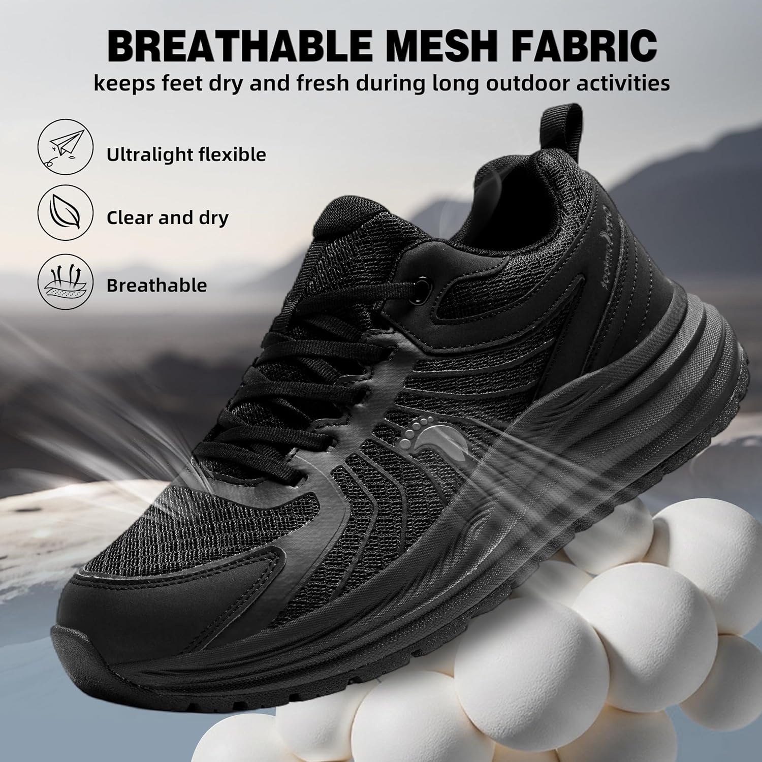 image:imageMens Orthopedic Waterproof Trail Running Shoes Arch Support Sneakers for Plantar Fasciitis Orthotic Comfort for Flat Feet Hiking Gym Sport Walking Shoes for Foot amp Heel Pain ReliefW1black