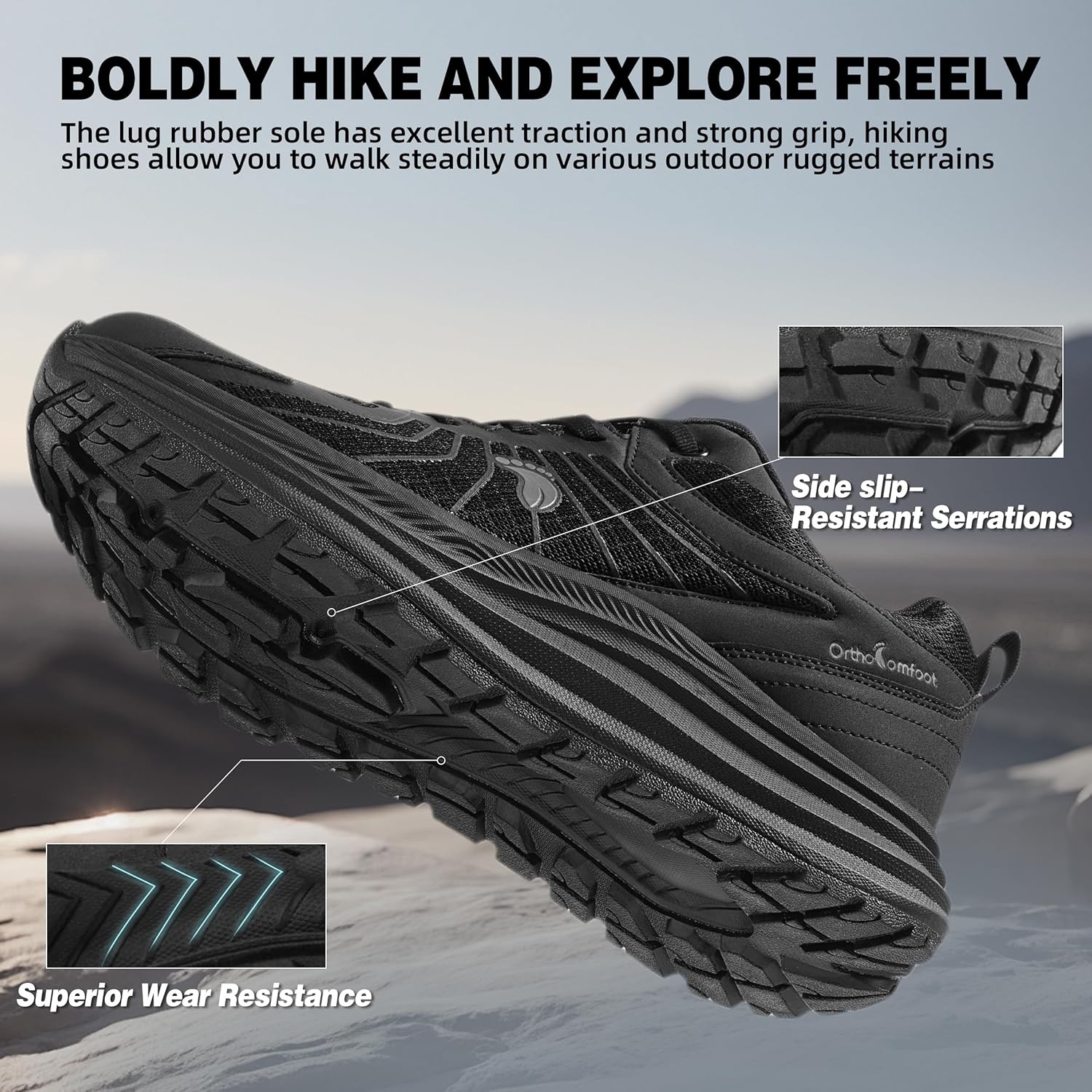 image:imageMens Orthopedic Waterproof Trail Running Shoes Arch Support Sneakers for Plantar Fasciitis Orthotic Comfort for Flat Feet Hiking Gym Sport Walking Shoes for Foot amp Heel Pain ReliefW1black