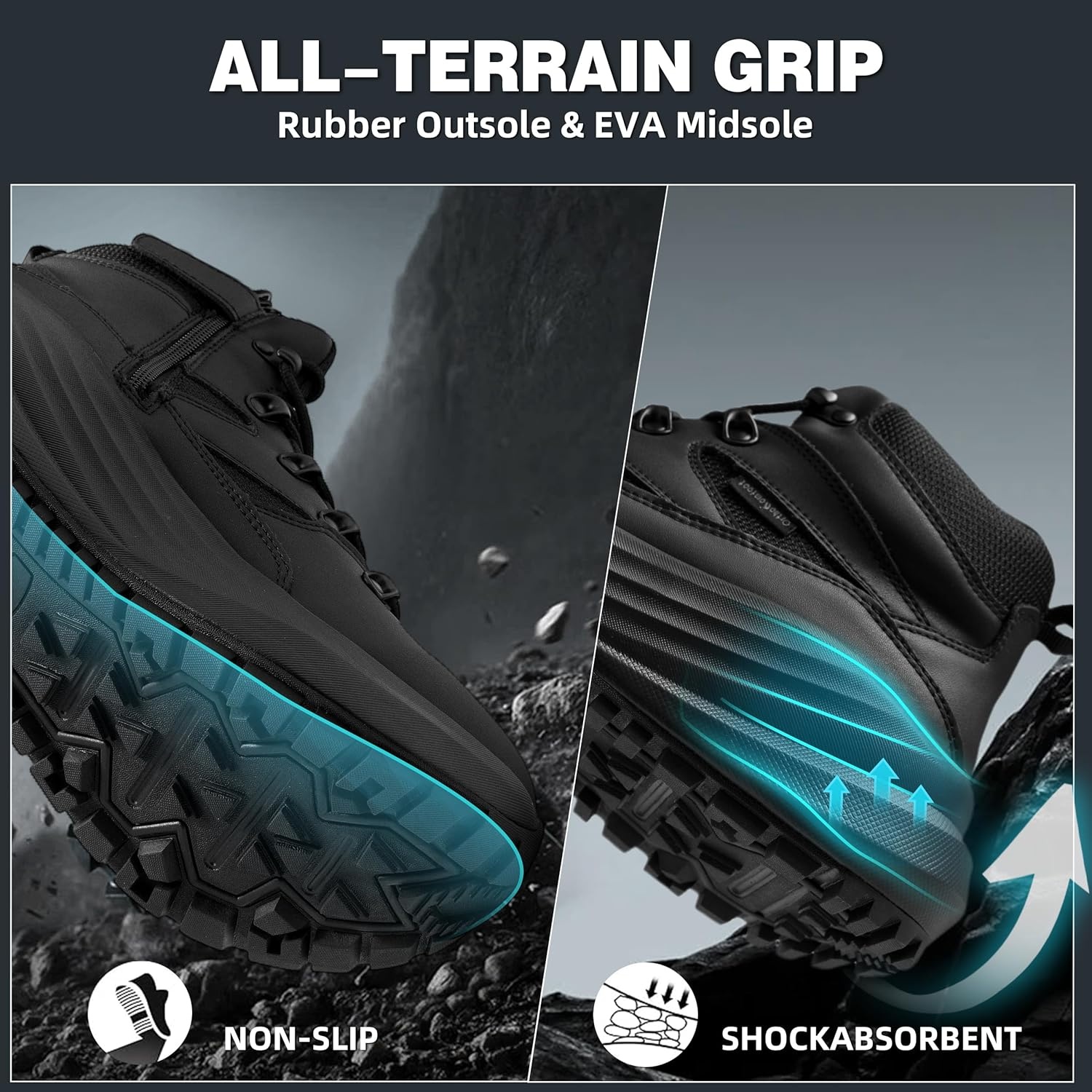 image:imageMens Orthopedic Wide Toe Box Tactical Boots Comfortable Plantar Fasciitis Arch Support Leather Military Combat Boots Long Standing Outdoor Hiking Non Slip Flat Feet Work Boots for Foot amp heel PainK1balck
