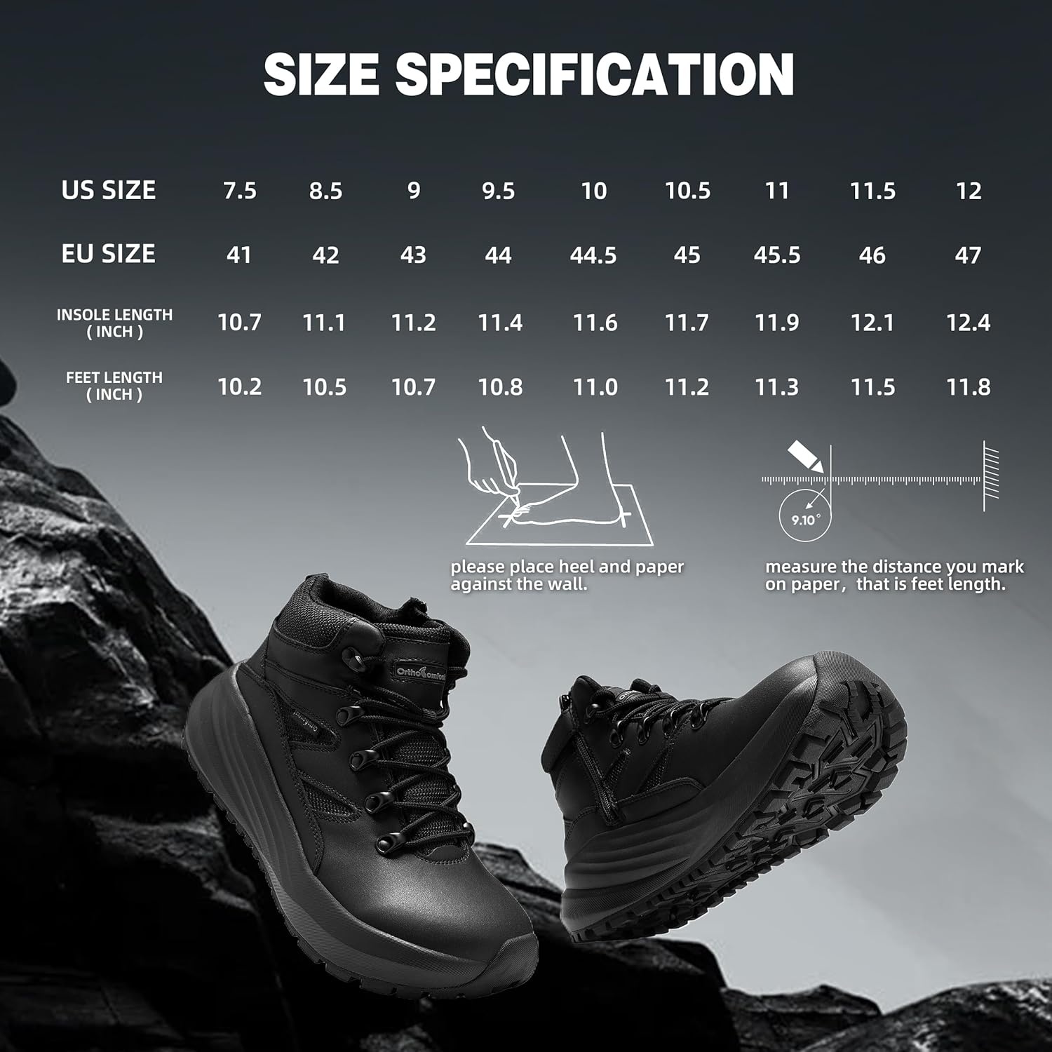 image:imageMens Orthopedic Wide Toe Box Tactical Boots Comfortable Plantar Fasciitis Arch Support Leather Military Combat Boots Long Standing Outdoor Hiking Non Slip Flat Feet Work Boots for Foot amp heel PainK1balck