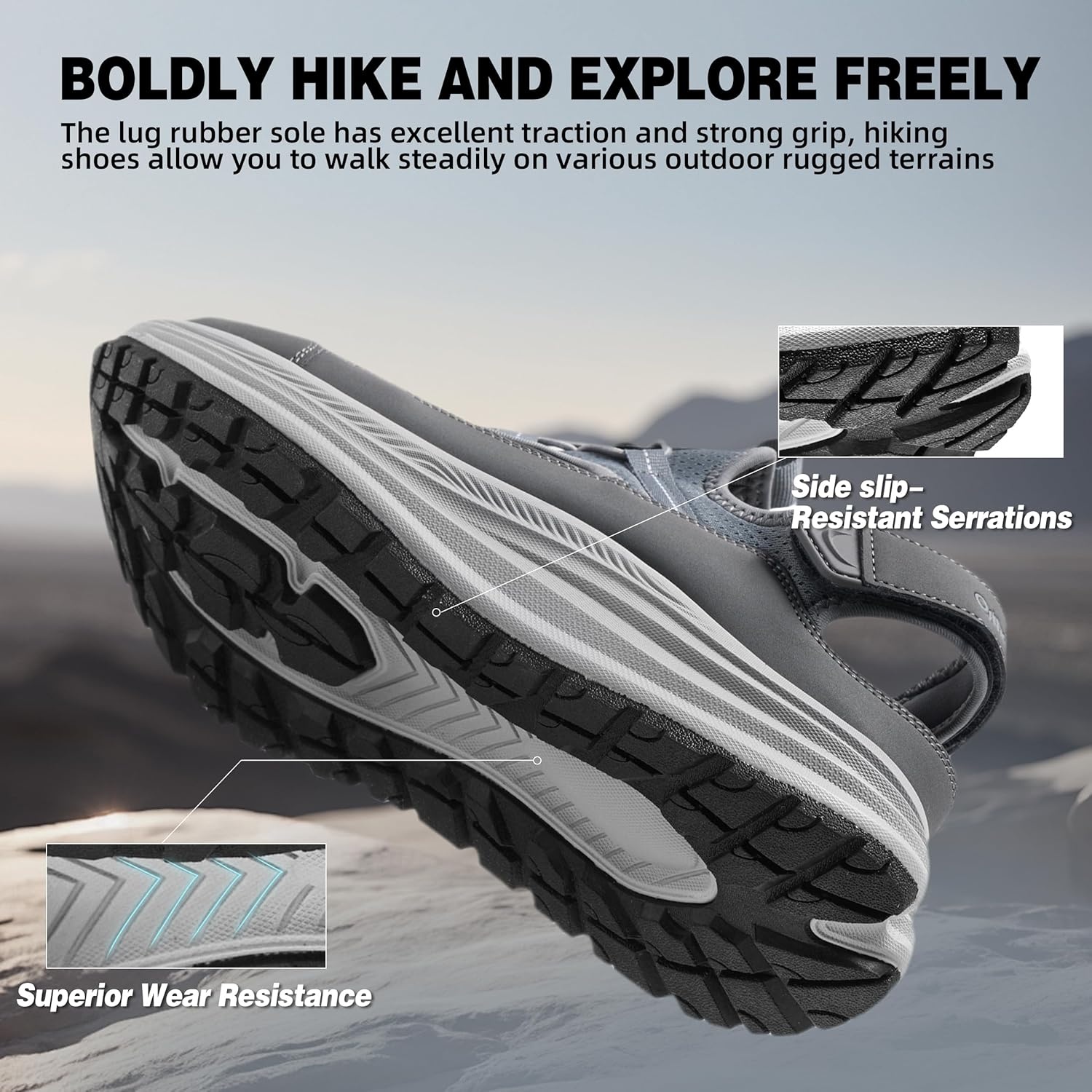 image:imageOrthoComfoot Mens Orthopedic Close Toes Hiking Sandals Plantar Fasciitis Arch Support Adjustable Hook Loop Strap Athletic Sandals Comfortable Casual Camping Water Summer Walking ShoesW2grey