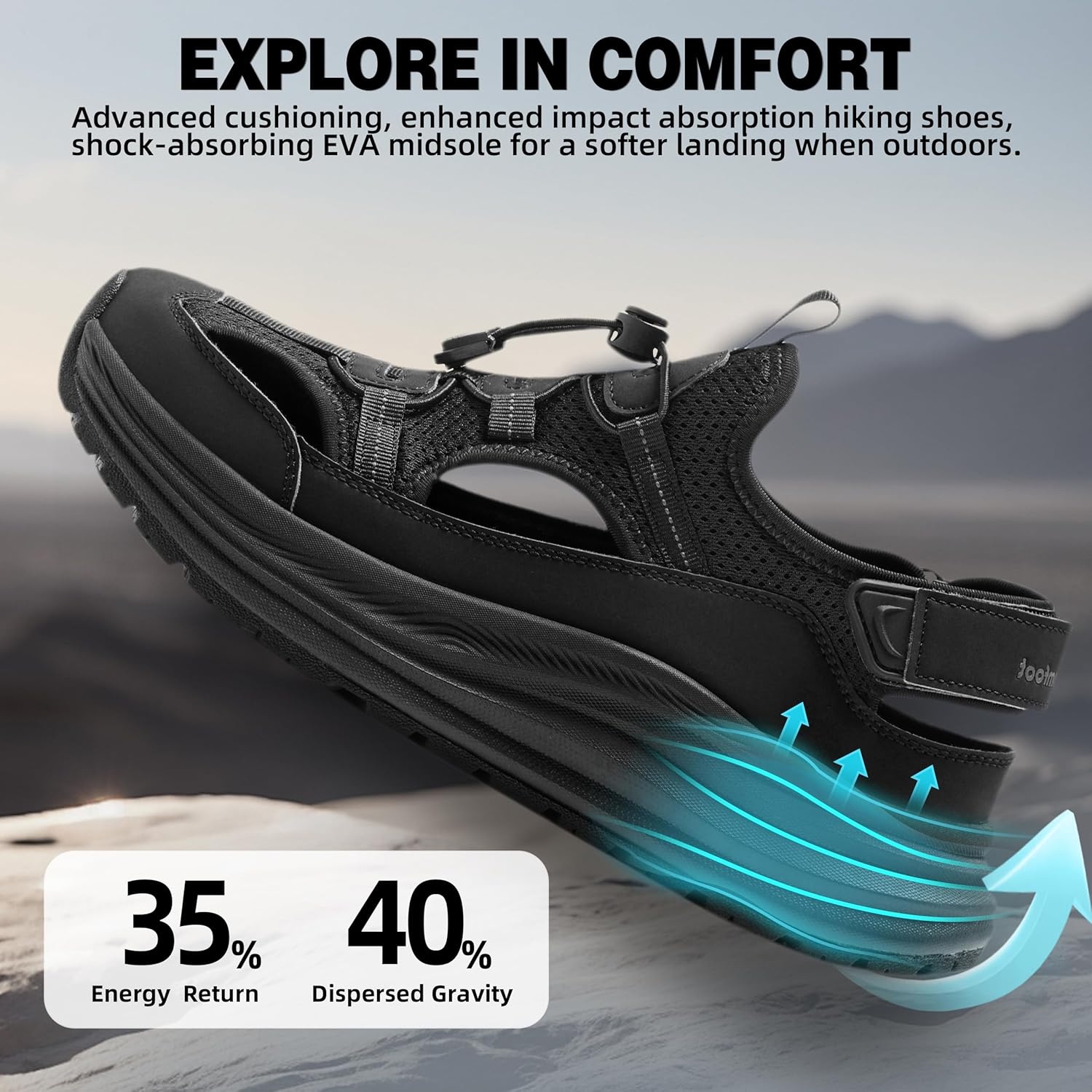 image:imageOrthoComfoot Mens Orthopedic Close Toes Hiking Sandals Plantar Fasciitis Arch Support Adjustable Hook Loop Strap Athletic Sandals Comfortable Casual Camping Water Summer Walking ShoesW1black