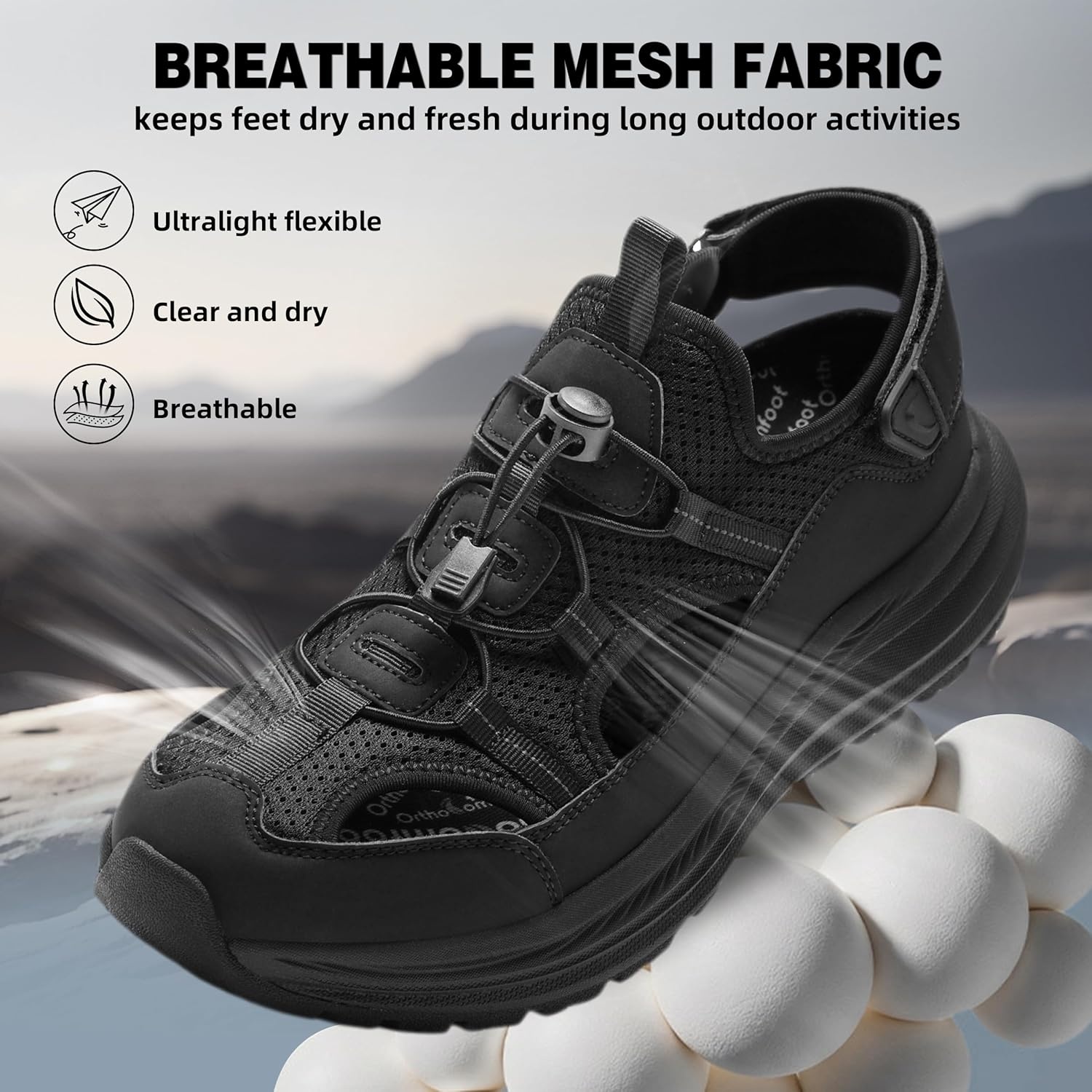 image:imageOrthoComfoot Mens Orthopedic Close Toes Hiking Sandals Plantar Fasciitis Arch Support Adjustable Hook Loop Strap Athletic Sandals Comfortable Casual Camping Water Summer Walking ShoesW1black