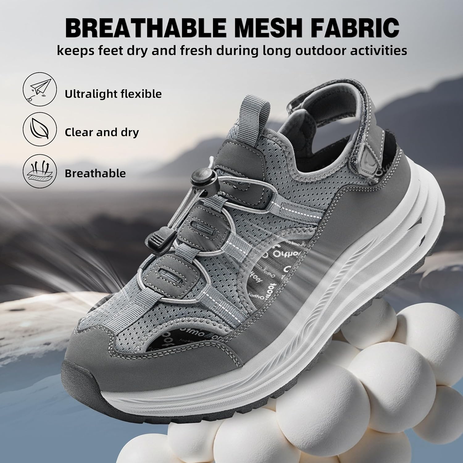 image:imageOrthoComfoot Mens Orthopedic Close Toes Hiking Sandals Plantar Fasciitis Arch Support Adjustable Hook Loop Strap Athletic Sandals Comfortable Casual Camping Water Summer Walking ShoesW2grey