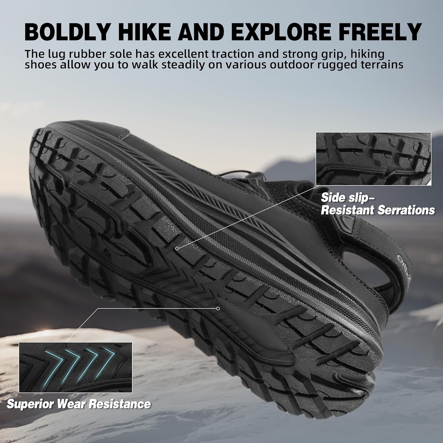 image:imageOrthoComfoot Mens Orthopedic Close Toes Hiking Sandals Plantar Fasciitis Arch Support Adjustable Hook Loop Strap Athletic Sandals Comfortable Casual Camping Water Summer Walking ShoesW1black