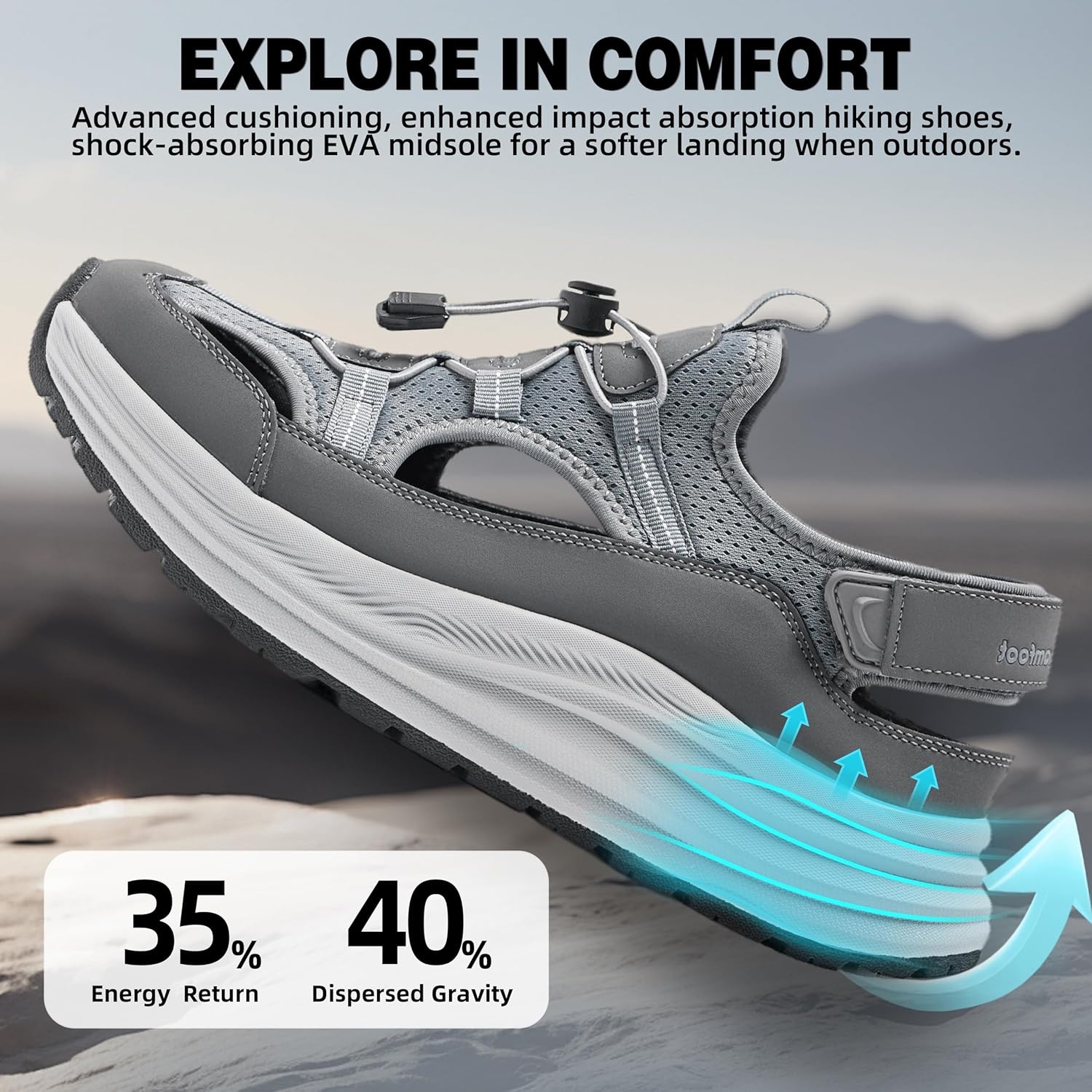 image:imageOrthoComfoot Mens Orthopedic Close Toes Hiking Sandals Plantar Fasciitis Arch Support Adjustable Hook Loop Strap Athletic Sandals Comfortable Casual Camping Water Summer Walking ShoesW2grey