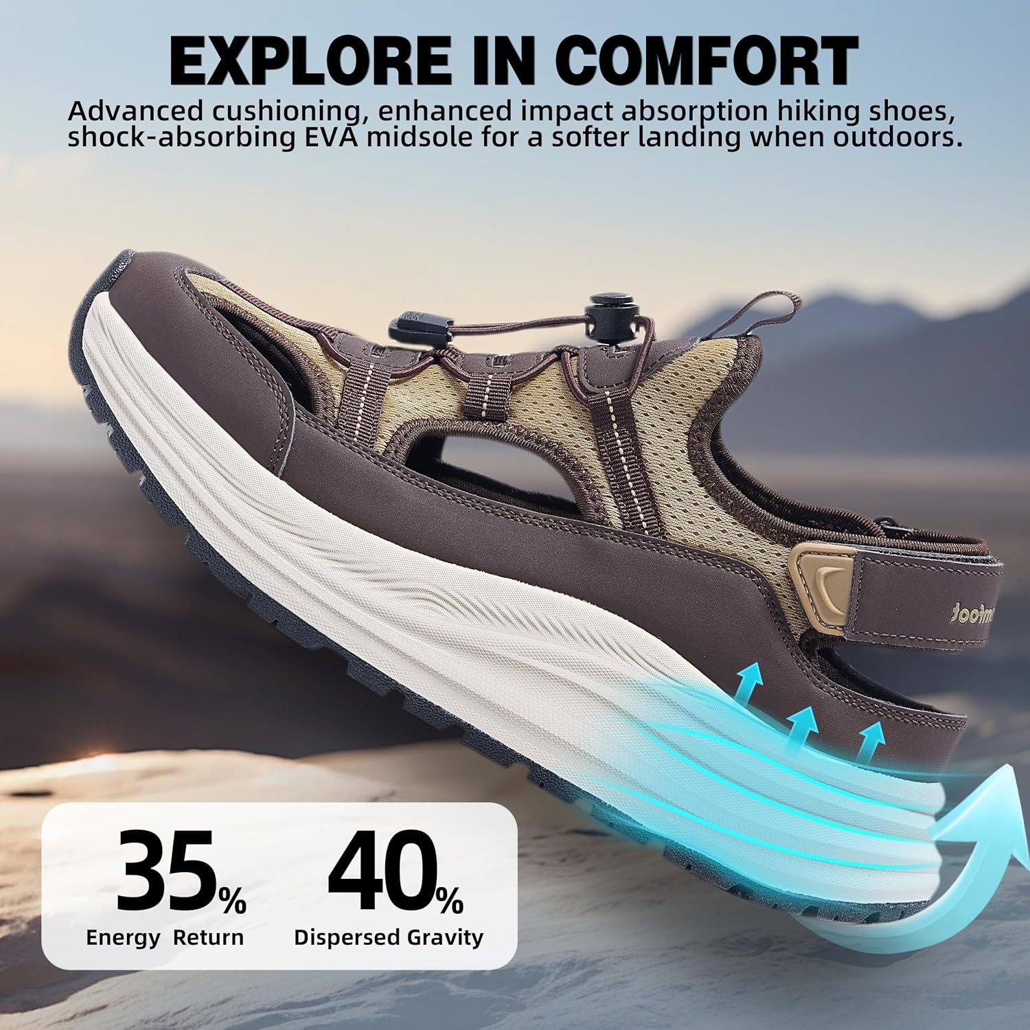 image:imageOrthoComfoot Mens Orthopedic Close Toes Hiking Sandals Plantar Fasciitis Arch Support Adjustable Hook Loop Strap Athletic Sandals Comfortable Casual Camping Water Summer Walking ShoesW3brown
