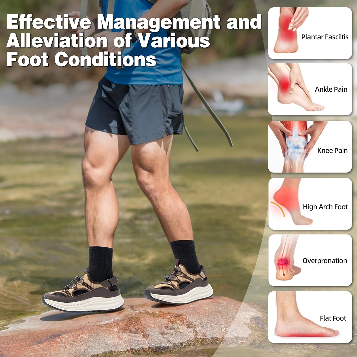 image:imageOrthoComfoot Mens Orthopedic Close Toes Hiking Sandals Plantar Fasciitis Arch Support Adjustable Hook Loop Strap Athletic Sandals Comfortable Casual Camping Water Summer Walking ShoesW3brown
