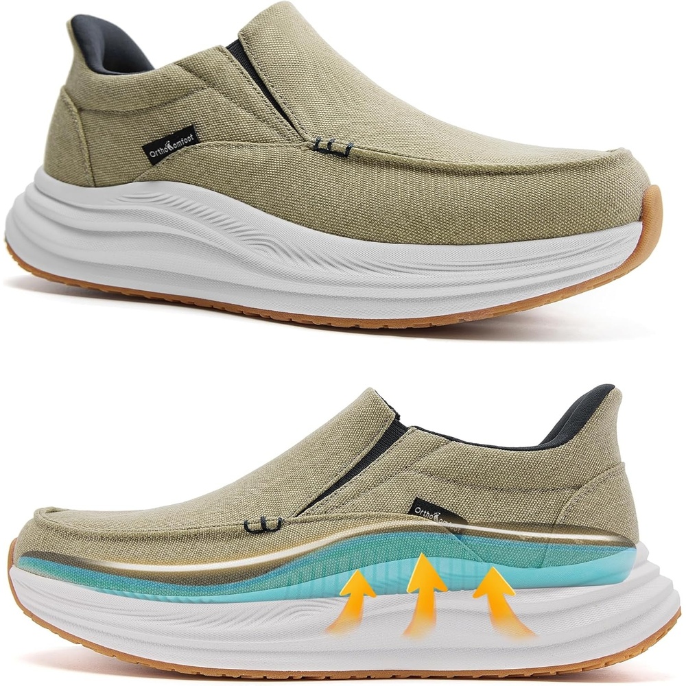 image:imageMens Orthopedic Comfortable Slip On Shoes Casual Plantar Fasciitis Arch Support Orthotic Loafers Comfortable Flat Feet Leisure House Walking Shoes for Foot amp Heel Pain ReliefW3khaki