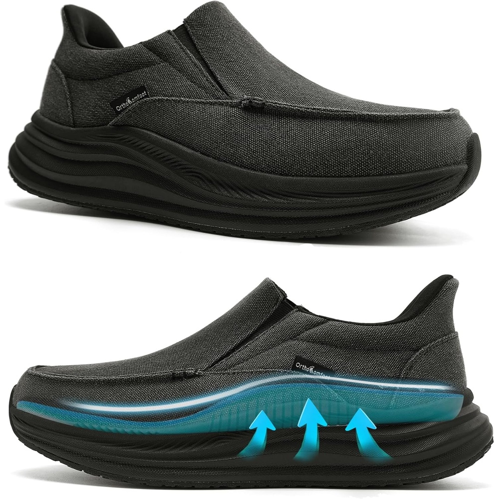 image:imageMens Orthopedic Comfortable Slip On Shoes Casual Plantar Fasciitis Arch Support Orthotic Loafers Comfortable Flat Feet Leisure House Walking Shoes for Foot amp Heel Pain ReliefW2black