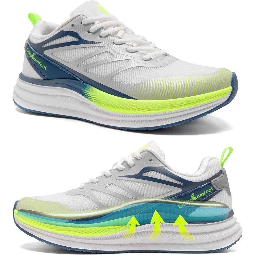 image:imageMens Orthopedic Road Running Shoes Comfort Casual Arch Support Sneakers for Plantar Fasciitis Flat Feet High Arch Orthotic Athletic Sports Tennis Work Walking Shoes for Foot amp Heel Pain ReliefW3white Blue
