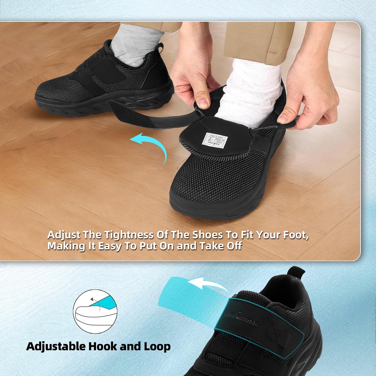 image:imageOrthoComfoot Mens Orthopedic Diabetic Extra Wide Walking Shoes Adjustable Arch Support Slip Ons Loafers for Swollen Feet Orthotic Plantar Fasciitis House Shoes for Foot amp Heel Pain ReliefK1black1