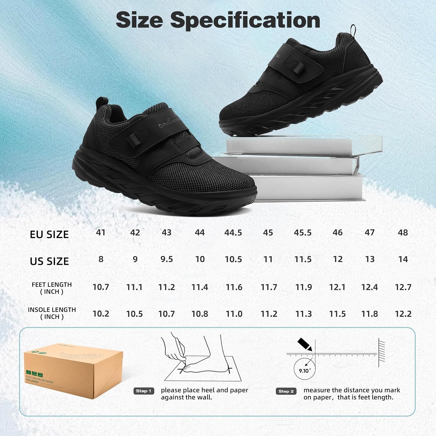 image:imageOrthoComfoot Mens Orthopedic Diabetic Extra Wide Walking Shoes Adjustable Arch Support Slip Ons Loafers for Swollen Feet Orthotic Plantar Fasciitis House Shoes for Foot amp Heel Pain ReliefK1black1