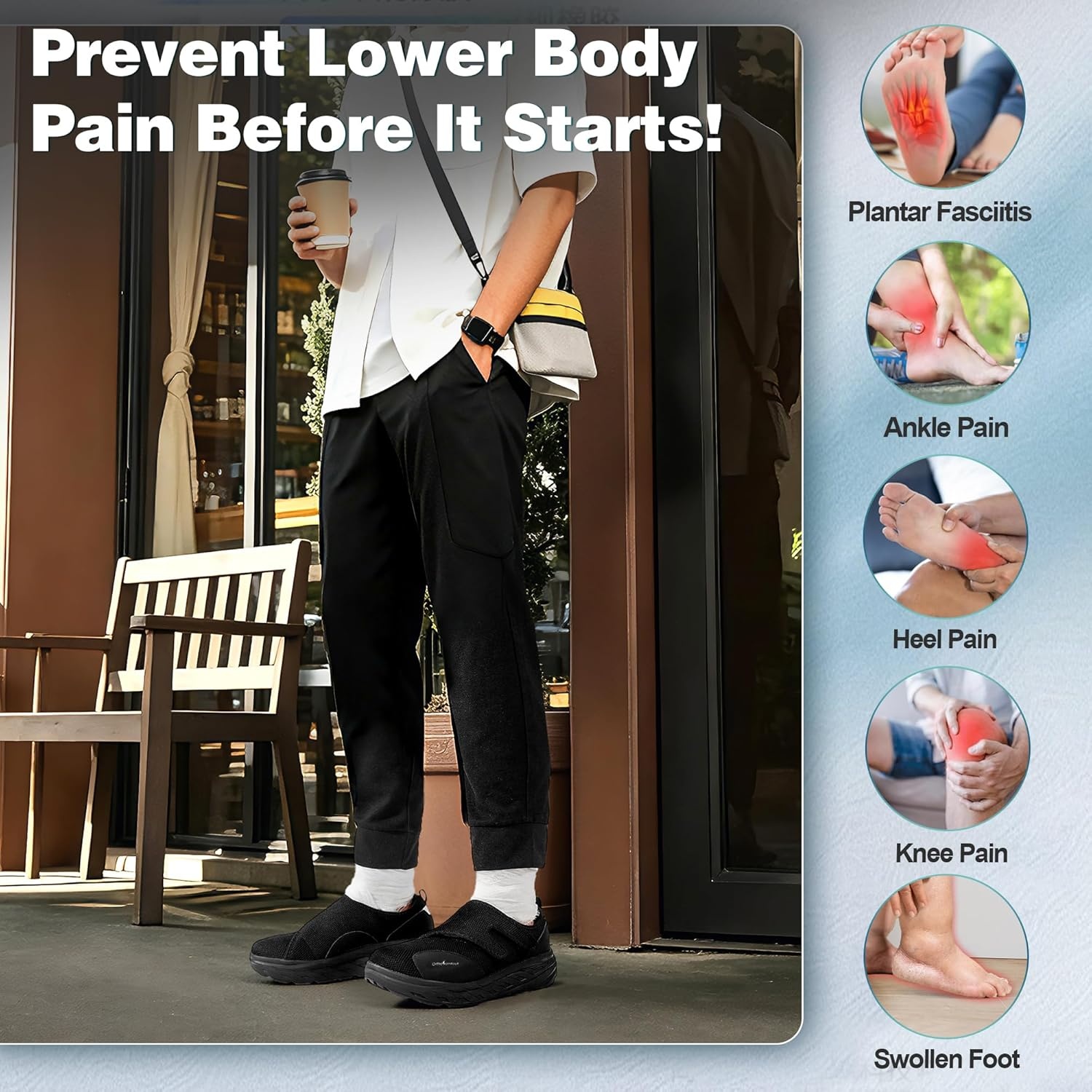 image:imageOrthoComfoot Mens Orthopedic Diabetic Wide Toe Box Shoes Adjustable Arch Support Plantar Fasciitis SlipOn Loafers Comfortable Walking Houes Shoes for Swollen Feet amp Heel Pain ReliefK1black