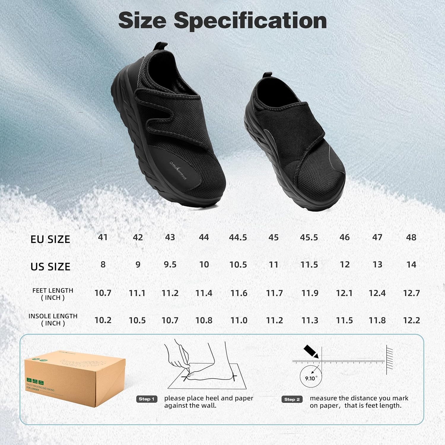 image:imageOrthoComfoot Mens Orthopedic Diabetic Wide Toe Box Shoes Adjustable Arch Support Plantar Fasciitis SlipOn Loafers Comfortable Walking Houes Shoes for Swollen Feet amp Heel Pain ReliefK1black