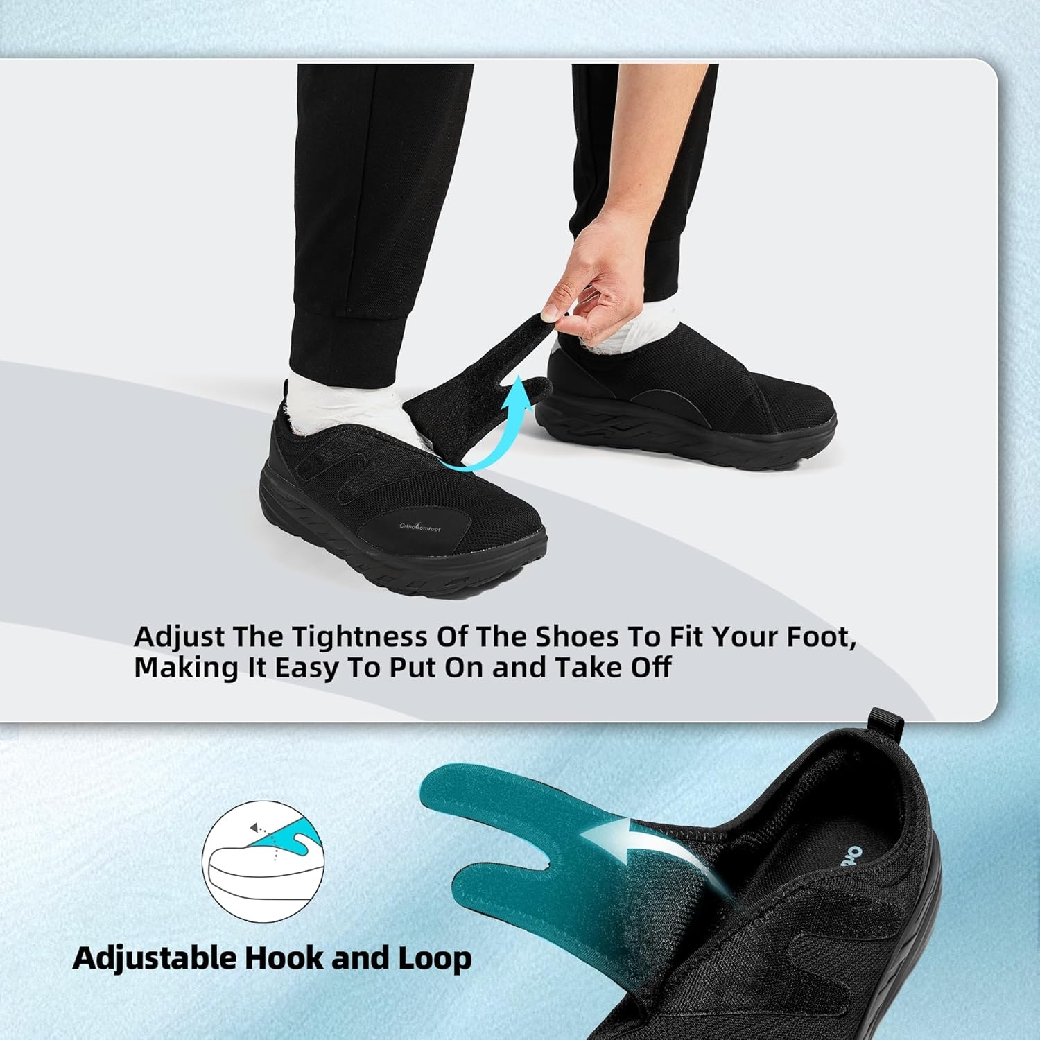 image:imageOrthoComfoot Mens Orthopedic Diabetic Wide Toe Box Shoes Adjustable Arch Support Plantar Fasciitis SlipOn Loafers Comfortable Walking Houes Shoes for Swollen Feet amp Heel Pain ReliefK1black