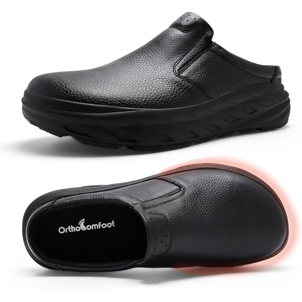 image:imageOrthoComfoot Mens Orthopedic Diabetic Wide Slippers Comfortable Plantar Fasciitis Arch Support Leather Oxfords Flat Feet Neuropathy Casual House Slip On Loafers for Foot amp Heel Pain ReliefKblack1